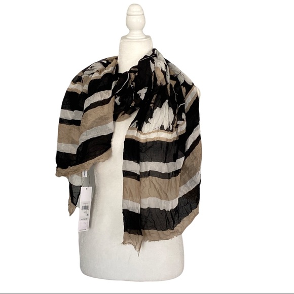 Calvin Klein Floral & Stripes Print Scarf - Picture 2 of 2